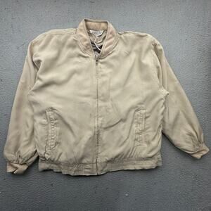 Vintage Genelli 100% Silk Lined Jacket Mens Large Bomber Beige Tan